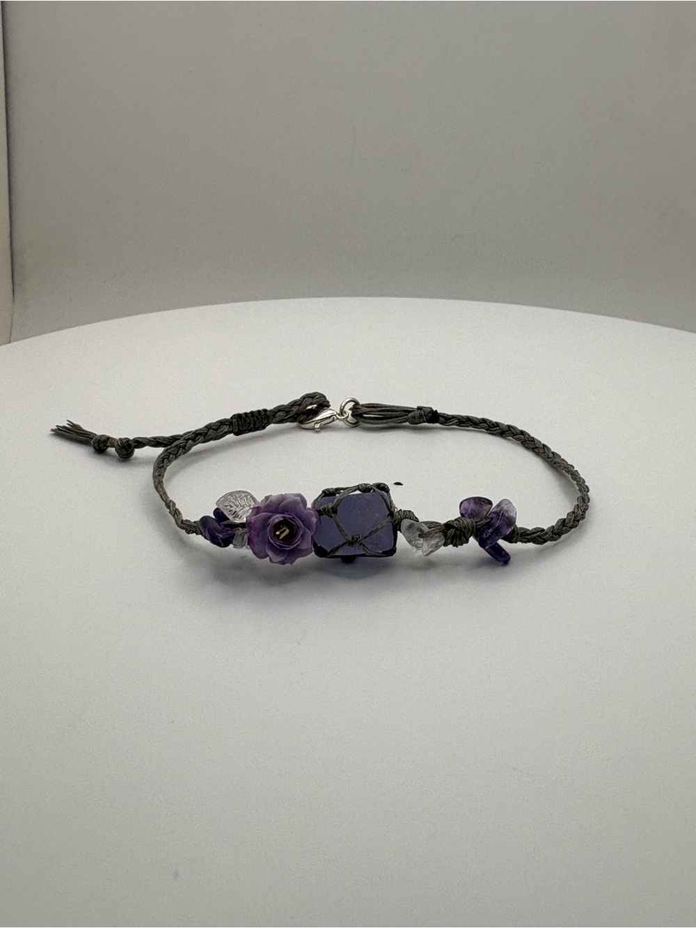 NEW Purple Crystal Stone Rose Braided Cord Bracelet Witchy Boho